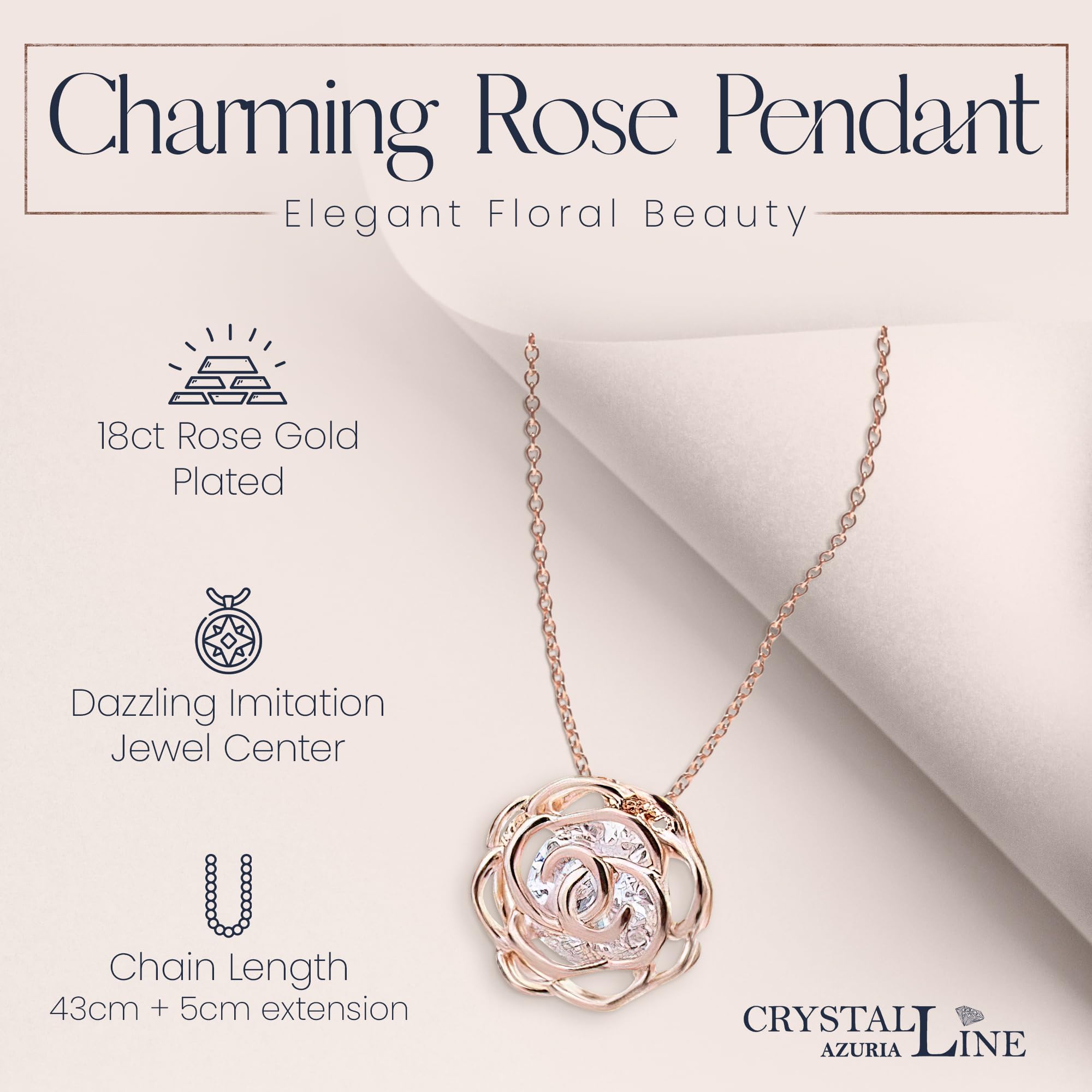 Crystalline Azuria Femme Ensemble des Roses Collier et Pendants Levier Dos Boucles d'Oreilles Bracelet 18ct Plaqué Or Rosé Blanc avec Cristaux Blancs