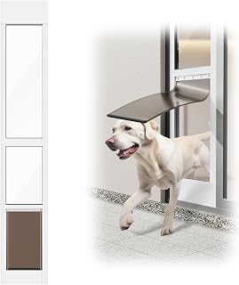 NIAOMAOGOU Large Dog Door for Sliding Glass Doors - Adjustable 75-80" Height Aluminum Insert for Dogs Up to 75 lbs (White)