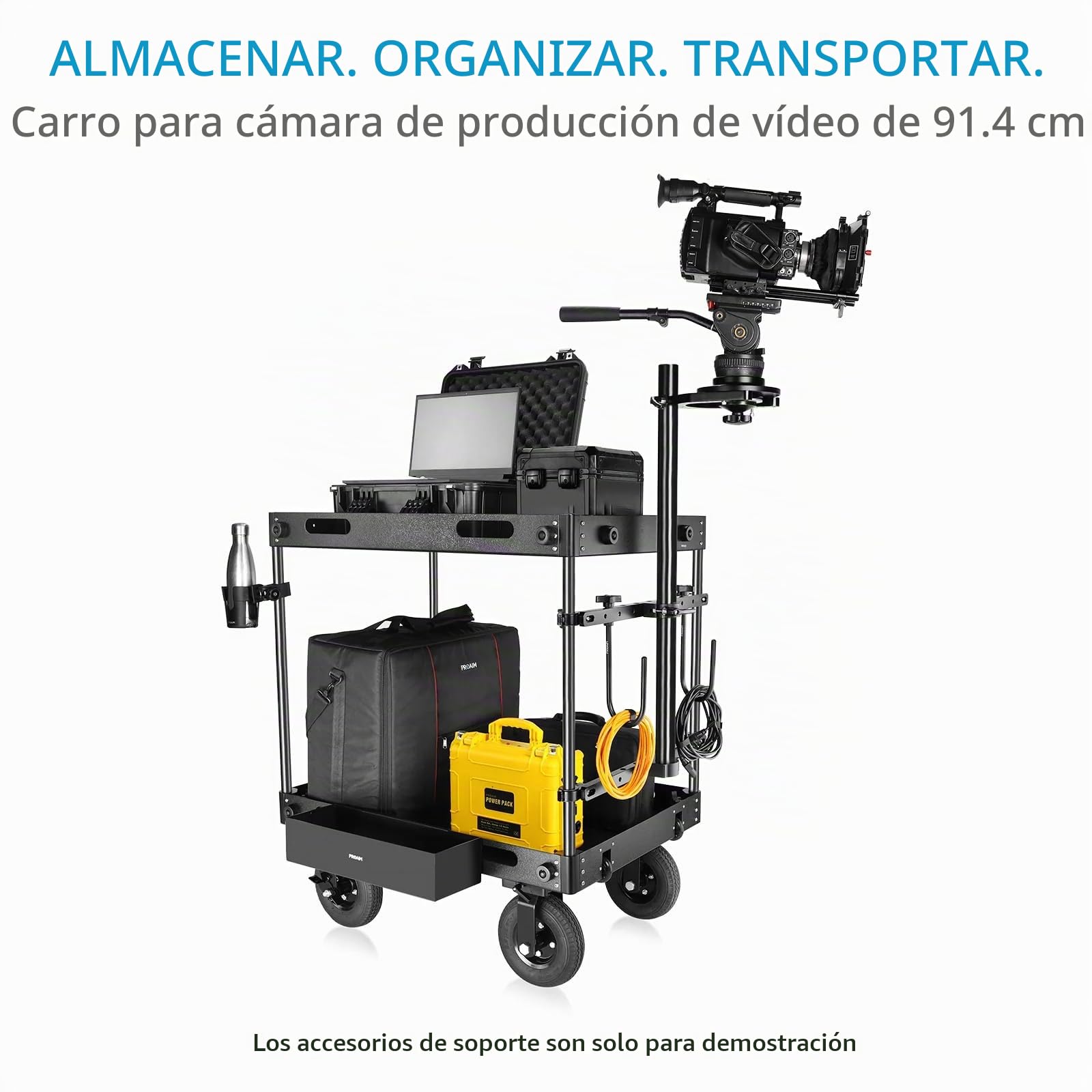 Carro de cámara de producción de Video Proaim bowado Pro de 36 Pulgadas para cineastas, productores de Video y fotógrafos (CT-BWDO-PRO-36) | Estructura de aluminio y acero con ruedas neumáticas 9" y frenos traseros; montaje sin herramientas 2-3 min, plega