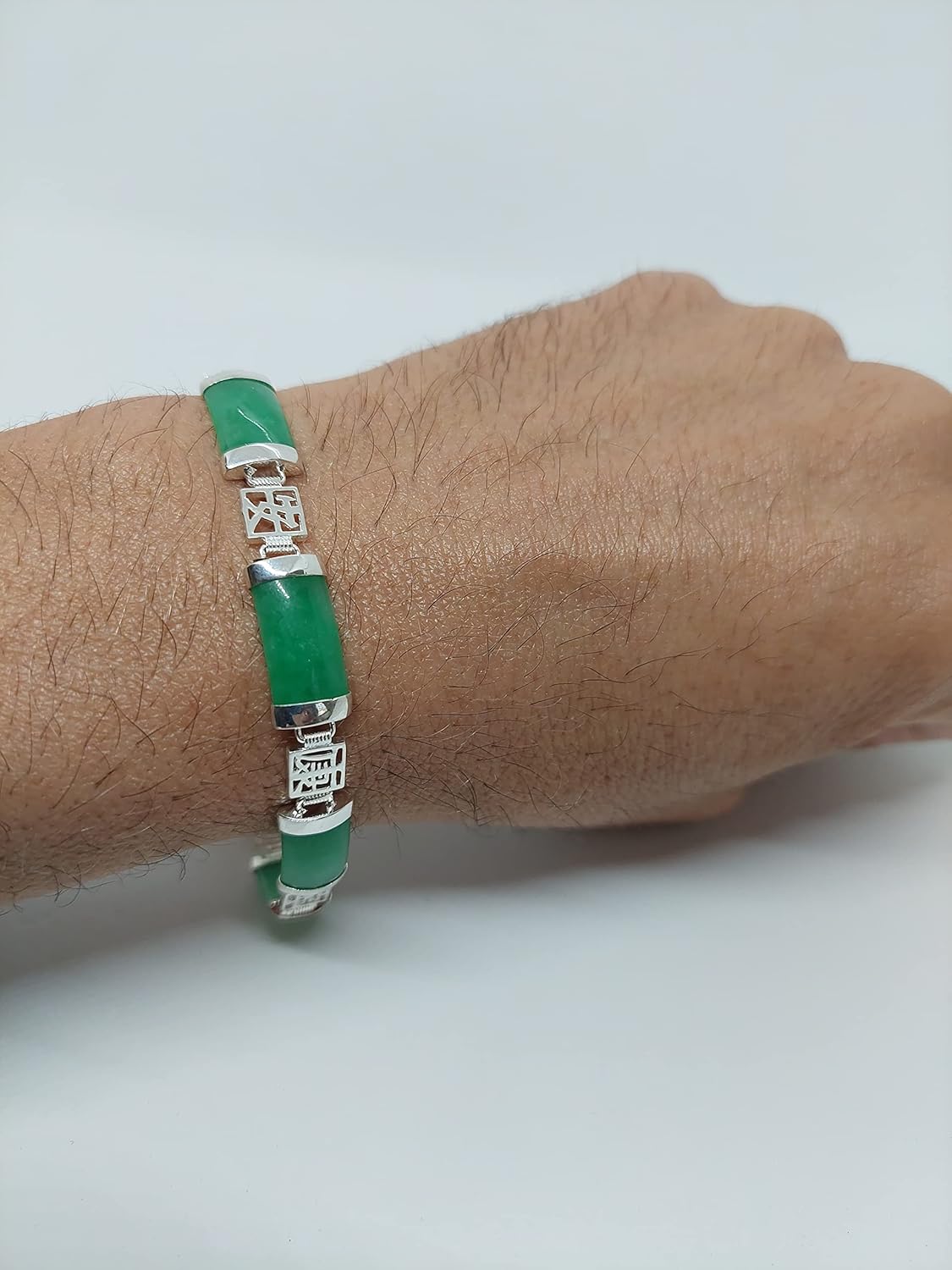GREEN JADE Link Bracelet. 7 Jade link section Bracelet in Sterling Silver. Best gift for her and for him. 8.5 Inches. Jade LOVER.