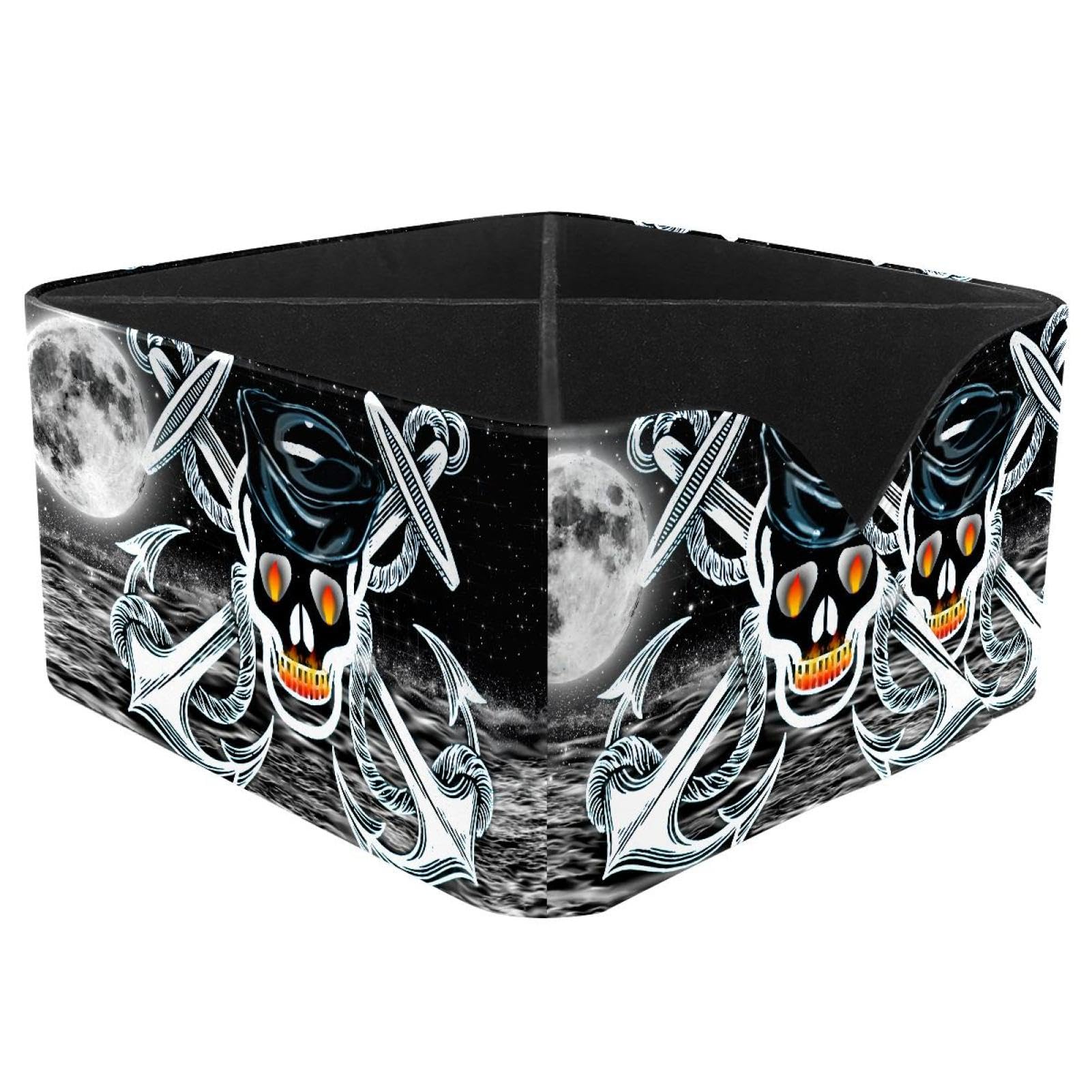 KengjuTesu Anchor with Skull Desktop Organizer Pen Holder, Rectangular Pencil Cup for Office, Study and Makeup Stations