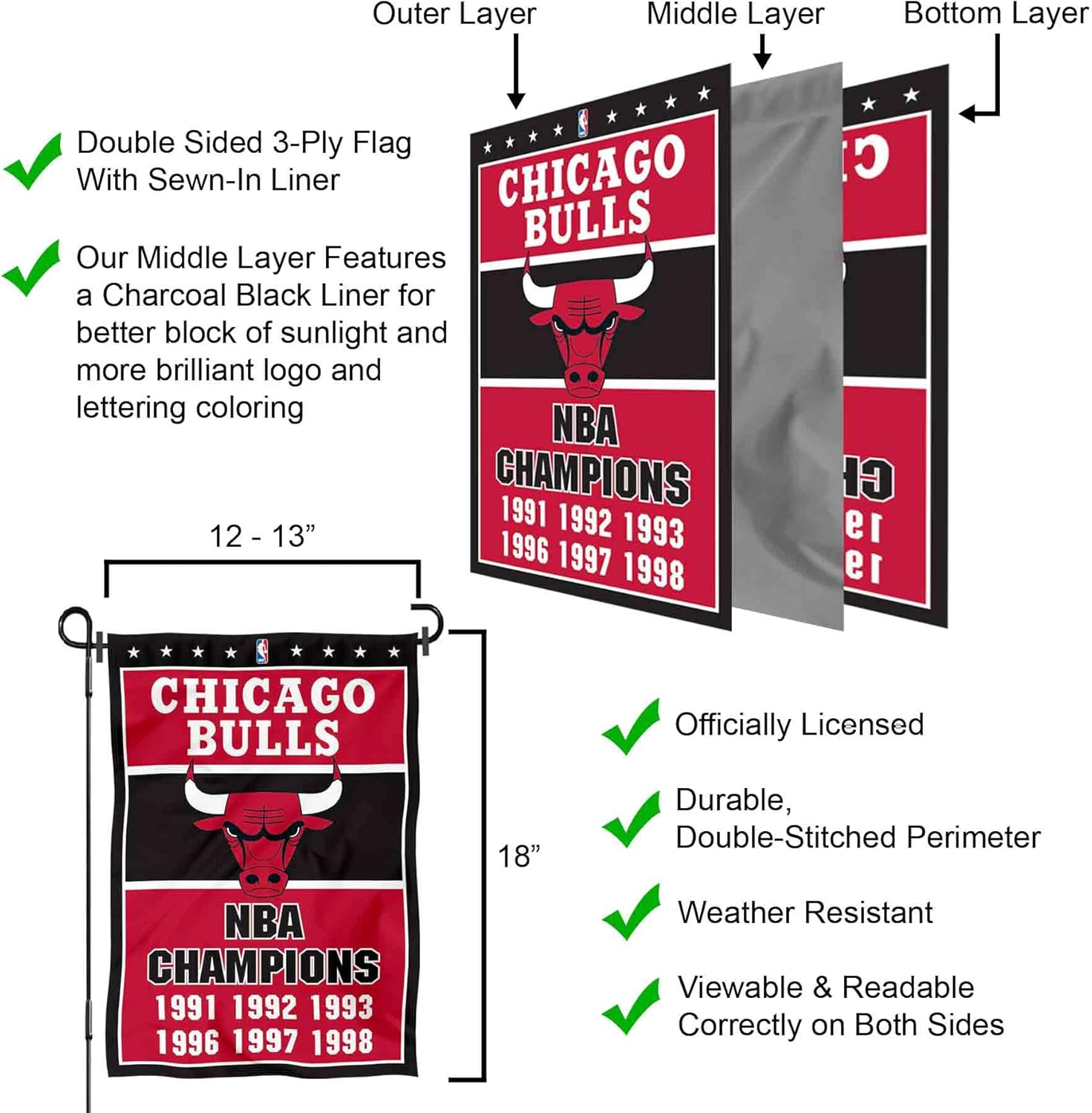 Chicago Bulls 6 Time NBA Champions Double Sided Garden Flag - Image 6