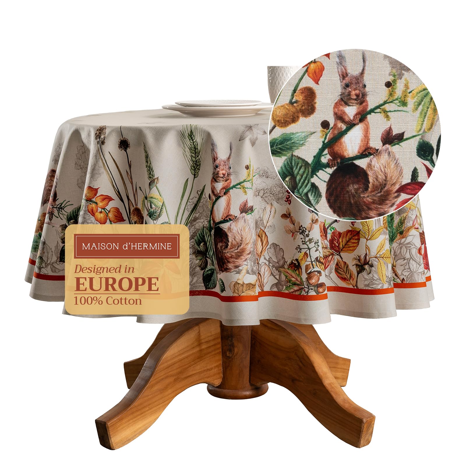 Maison d' Hermine Table Cloth Round Table 100% Cotton 63 Inches Fall Tablecloth Reusable Everyday Use for Thanksgiving Decorations Dining Farmhouse Party Festive (Recolte)