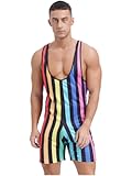 Men's One Piece Swimsuit Bikini Striped Wrestling Singlet Bodysuit Jumpsuit Sportwear