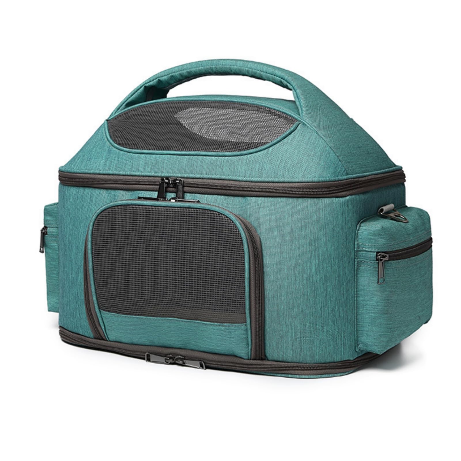 Bolso con malla transpirable que evita el estrés de tu mascota en el veterinario color verde