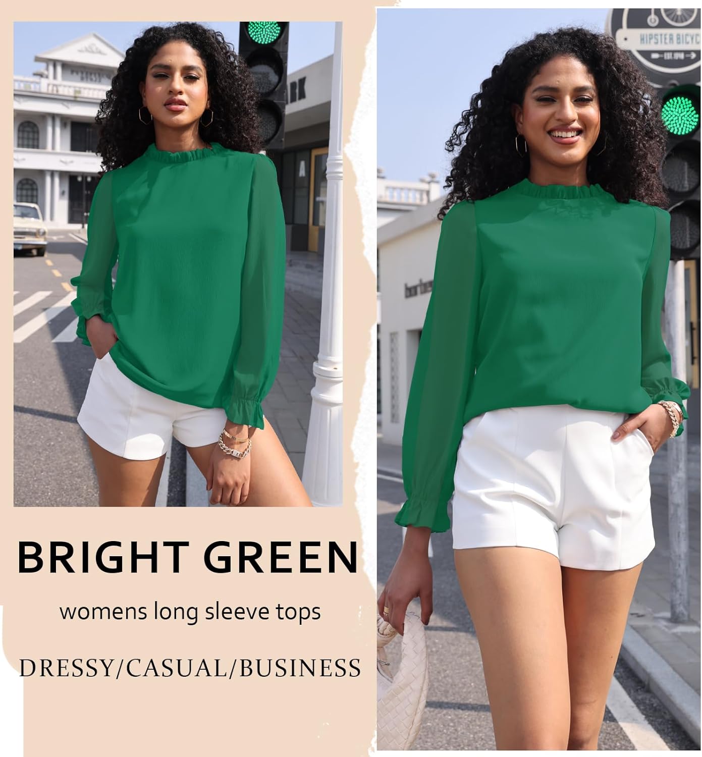 Aifer Womens Blouses Trendy Dressy Casual Tops Elegant Puff Long Sleeve Shirts Ruffle Mock Neck Plain Chiffon Outfits - Image 5