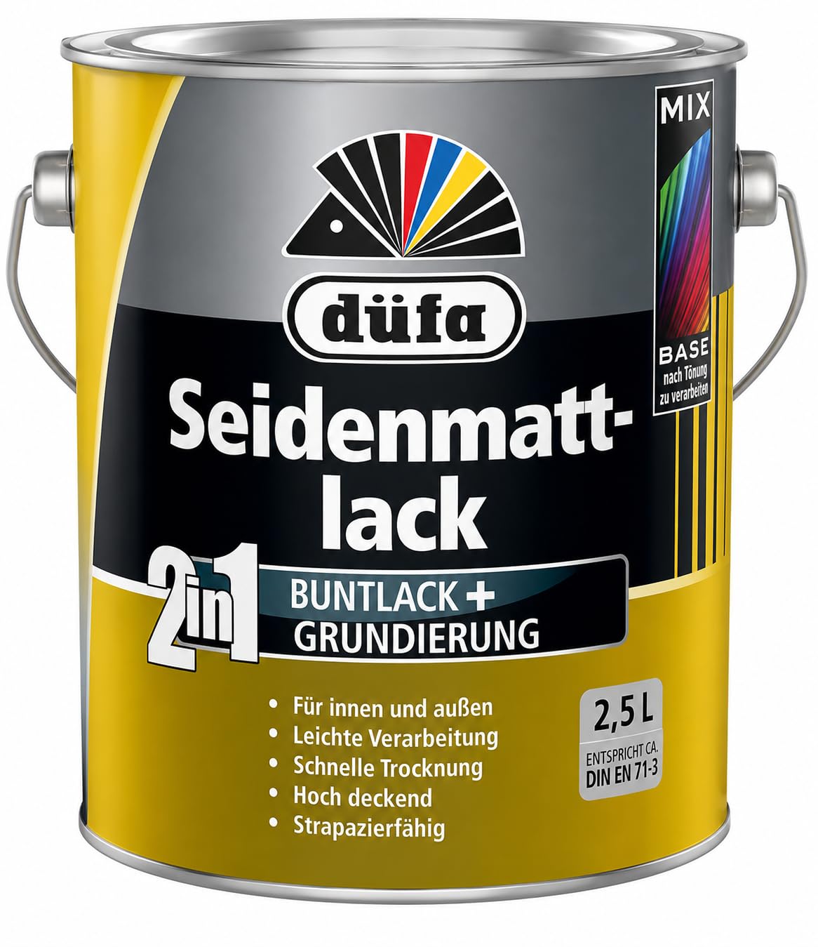 düfa 2in1 Seidenmattlack Reinweiß 2,5 Liter weiß matt Lack + Grundierung │ für Innen- und Außenbereich