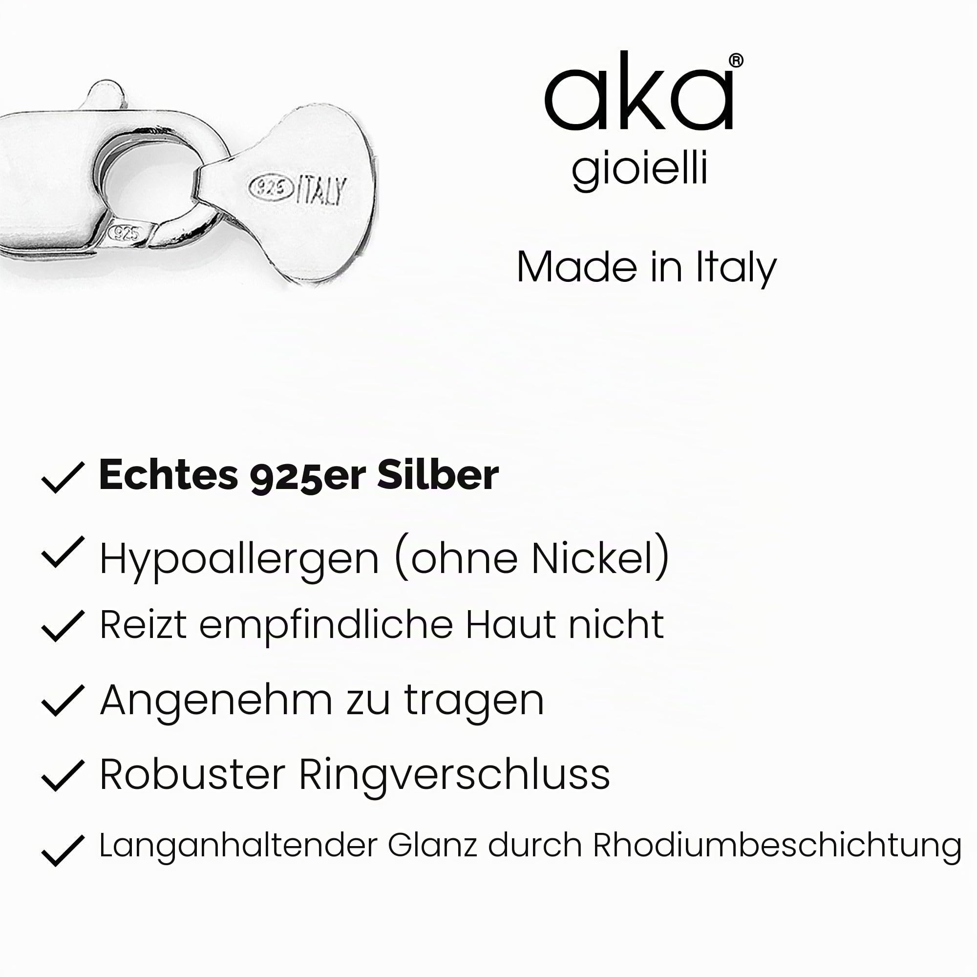 Aka Gioielli® - Panzerkette 3mm 925 Sterling Silber Rhodiniert - Silberkette Halskette Damen Herren Längen: 40 45 50 55 60 70 cm