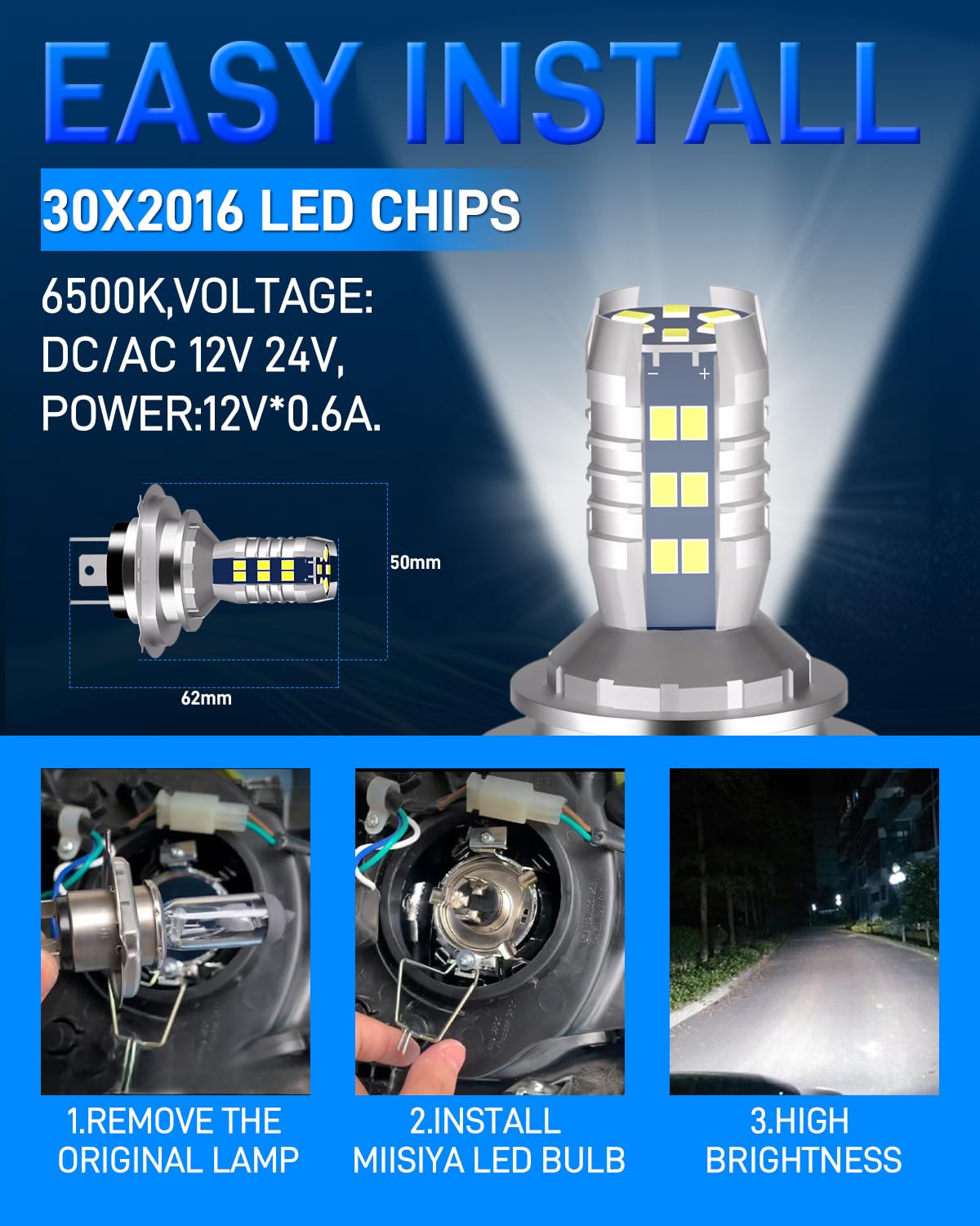 H4 LED Lampadine HS1 Moto Fari LED Alta Bassa Fascia Sostituzione per 35/35W Lampadina Alogena Moto Faro Bianco 2PCS