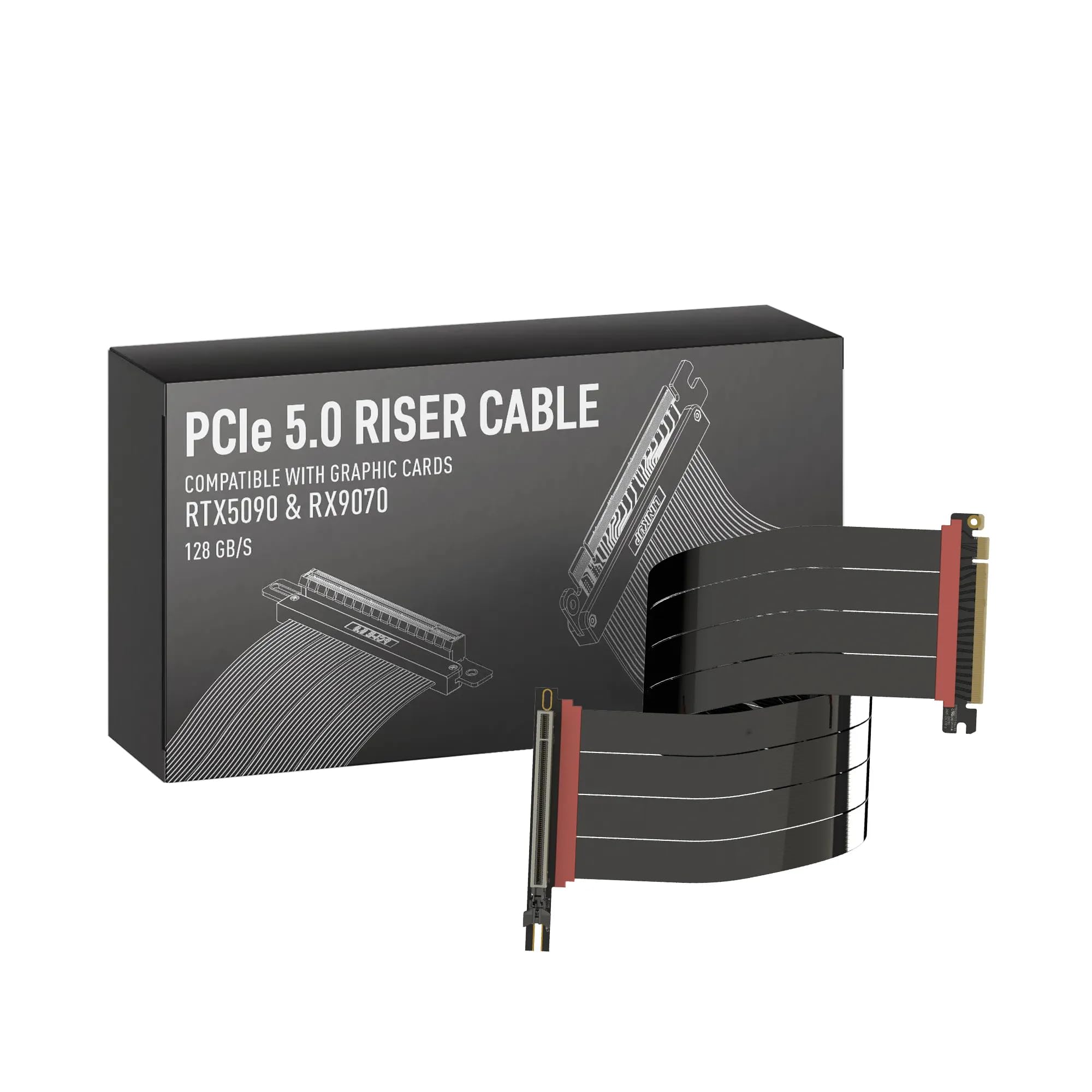 LINKUP PCIE 5.0 Riser Cable | for Vertical GPU Mount | Right Angle | Graphics Card GPU Ready | Usable with PCIe 4.0 &amp; RX 9070/ RTX5090 | 60cm (Total Length: 64cm)