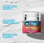 Crème de rétinol pour visage avec acide hyaluronique, Jour du collagène & Hydratant de nuit pour les femmes et les hommes, Crème de solution d'âge, 1.85 Oz