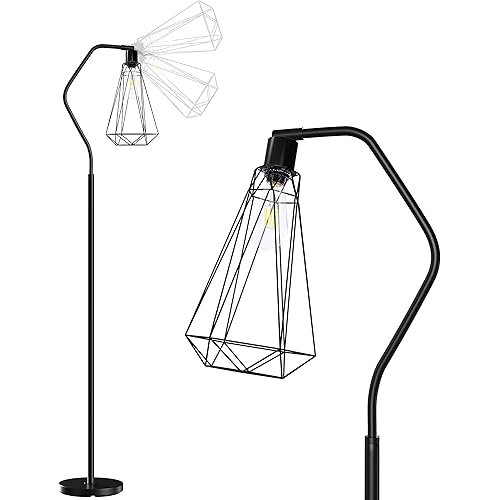 Yomony Floor Lamp with Rotatable Shade Standing Light for Living Room, Standing Industrial Lamp Tall Pole Lamp for Office - Black