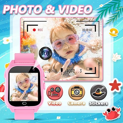 Miniatura 6 de Reloj inteligente para niños y niñas de 3 a 12 años con resistente al agua, 26 juegos, pantalla táctil de 1.44 pulgadas, cámara HD, reproductor de