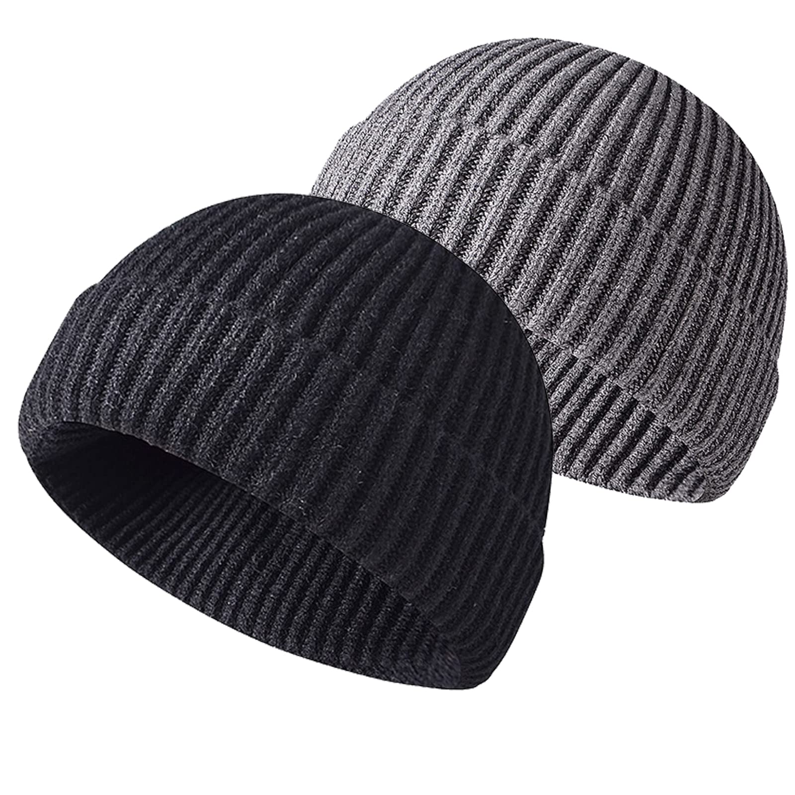 Winter Beanie Hat, Roll up Edge Skullcap Fisherman Beanie, Unisex Soft & Stretchable Cuffed Plain Knit Hipster Docker Winter Hat (Z-Black+Gray)