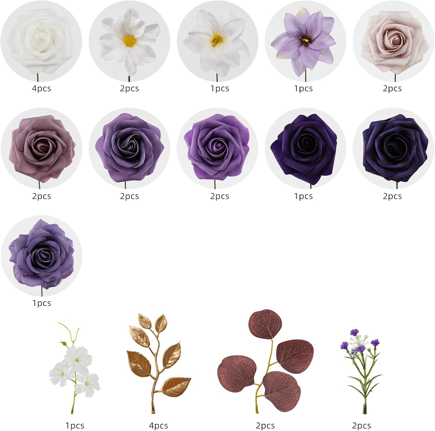 Floweroyal Artificial Flowers Combo Purple Flowers Mix Silk Flowers Fake Roses with Stems for DIY Wedding Bridal Bouquets, Baby Shower, Floral Arrangement, Table Centerpieces, Home Decorations - Image 7