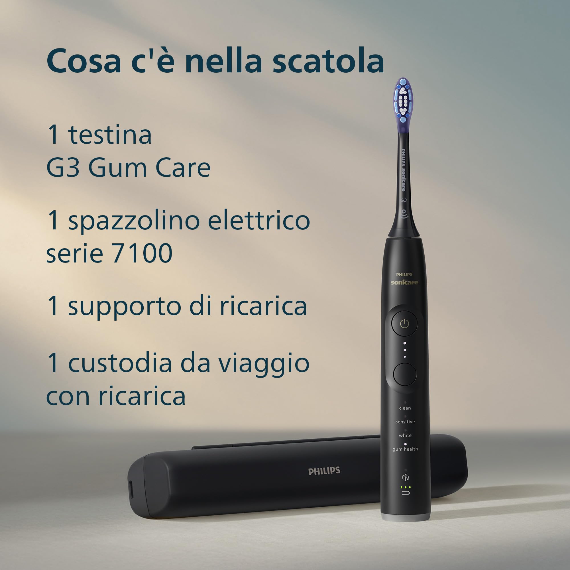 Philips Sonicare 7100 spazzolino elettrico sonico con app, 4 modalità di spazzolamento e 3 livelli di intensità, avviso di pressione, EasyStart, SmarTimer, Nero, modello HX7421/08 [Nuova tecnologia]