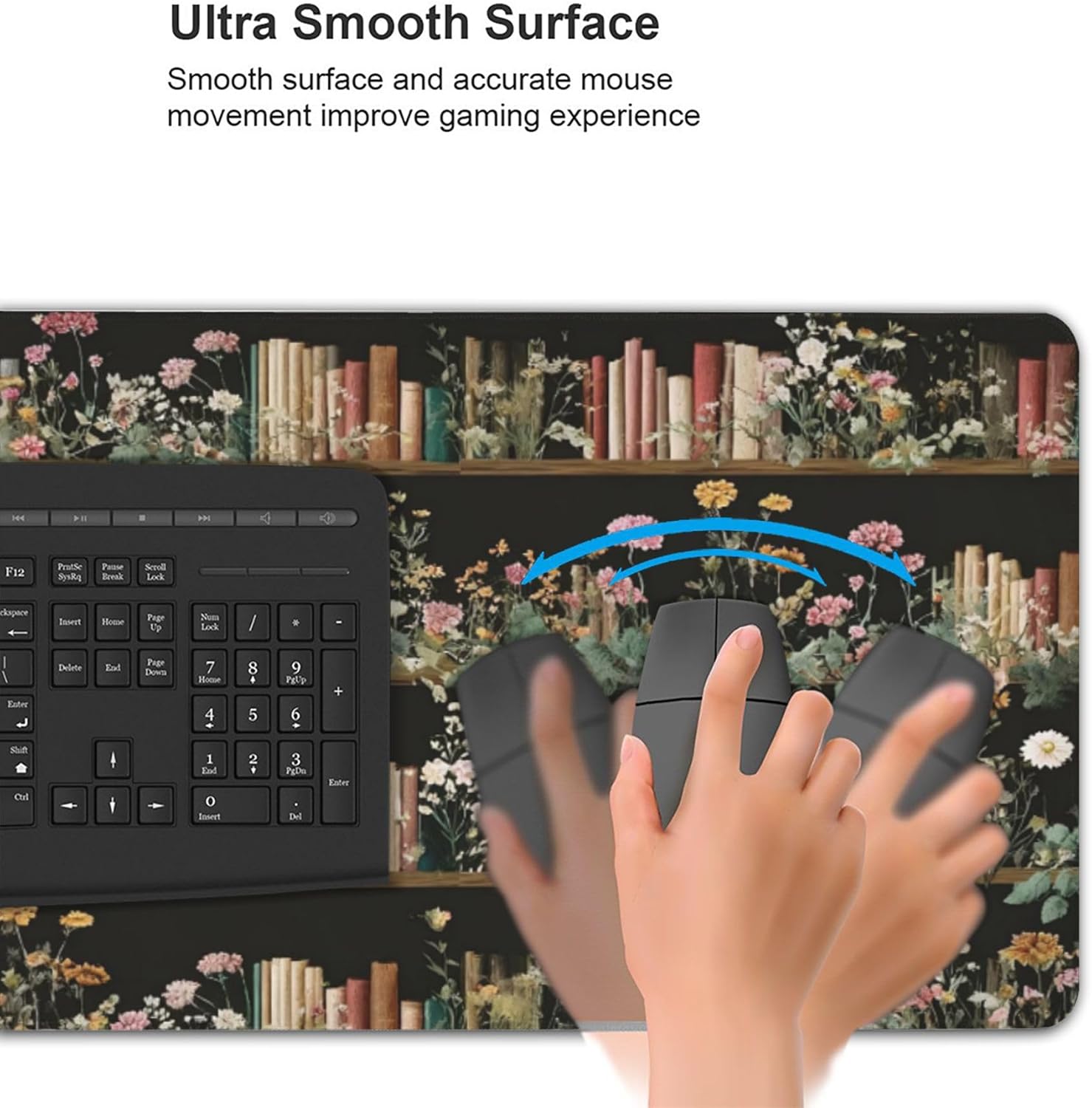 Dark Academia Floral with Books & Bookshelf XXL Desk Pad - Extra Large Anti-Slip Mouse Pad with Stitched Edges, Aesthetic Desk Mat for Computer, Keyboard & Laptop - Office & Home Desk Decor for Women