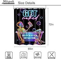 Vista 5 de Neon Funny Skull Shower Curtain 60Wx72H Skeleton Gothic Spooky Unique Cool Bone in Bathtub Bubbles Black Halloween Cat Modern Bathroom Decor
