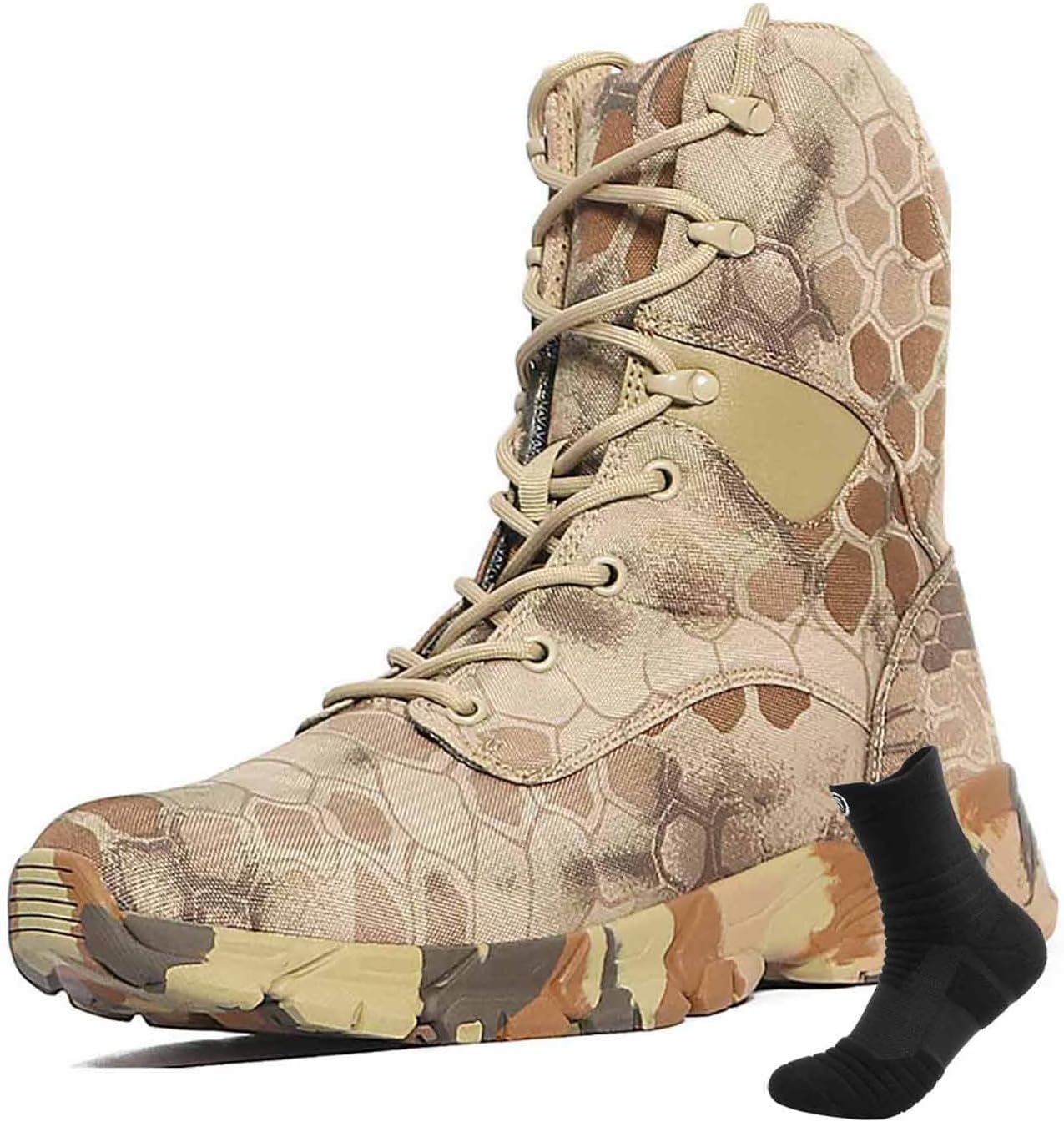 CLSQLXYJZC Men's Military Tactical Boots, Water Resistant Lightweight Hiking Boots Men's Desert Combat Boots with Side Zipper Army Jungle Boots with Sports Socks