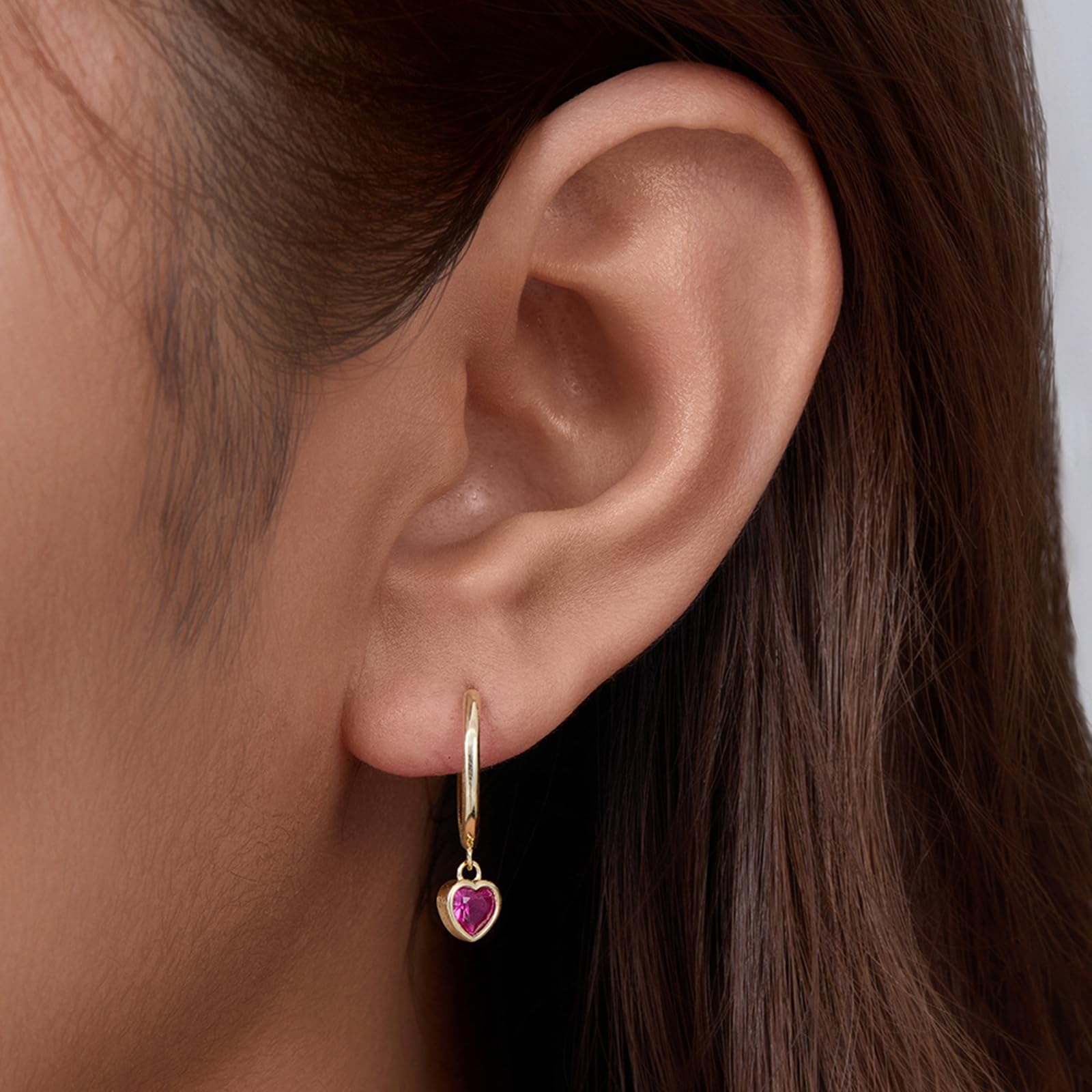 Pendientes colgantes de oro blanco para mujer, oro amarillo y platino, con forma de corazón, rubí creado en laboratorio