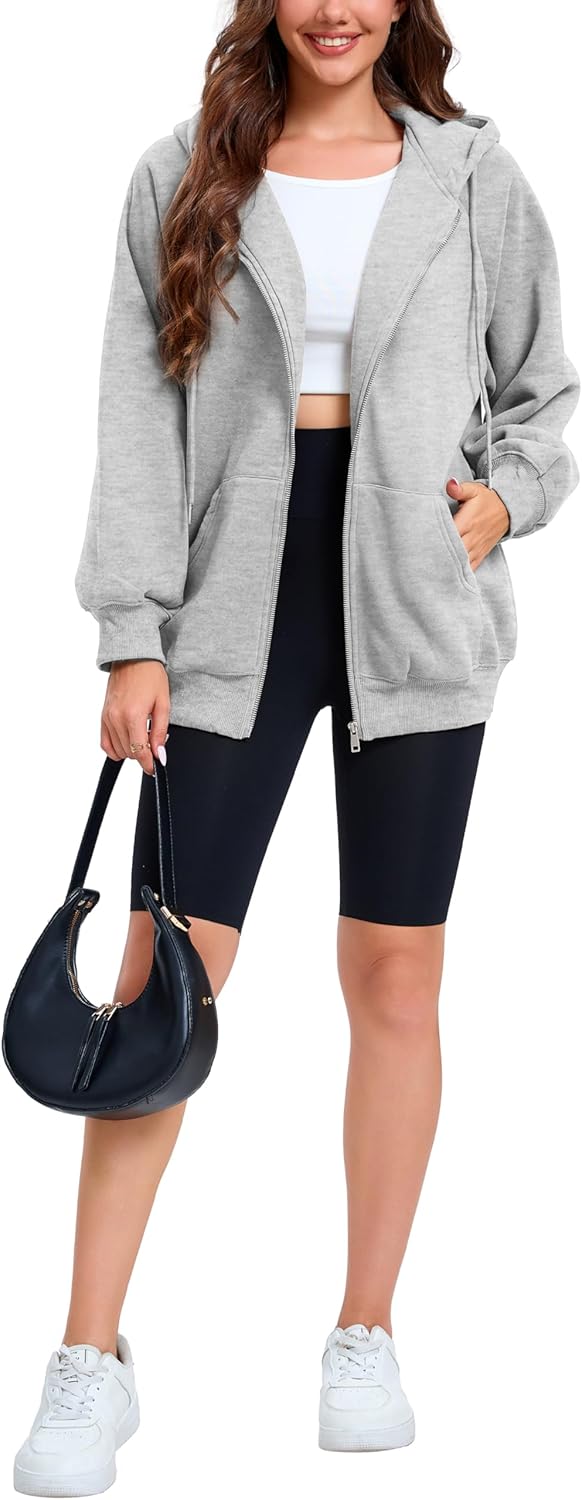 Oyamiki Zip Up Hoodie Women Oversized Sweatshirt Trendy Casual Tops Fashion Fall Outfits Jackets with Pockets - Image 5