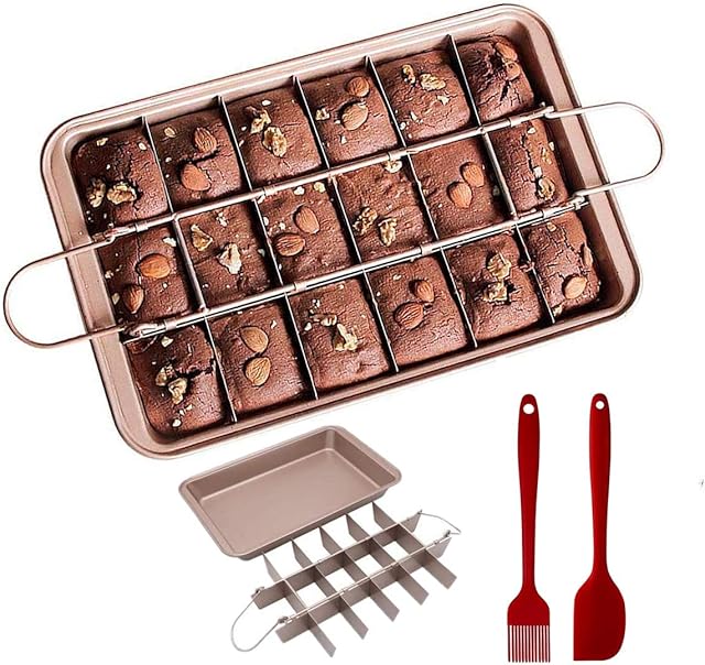 Brownie Tin,Brownie BakingTray with Dividers,Non-Stick Carbon Steel Brownie Pan Bakeware Chocolate Square Cake Tin for Ovenware Cookware Bakeware(12 x 8 x 2 inches)