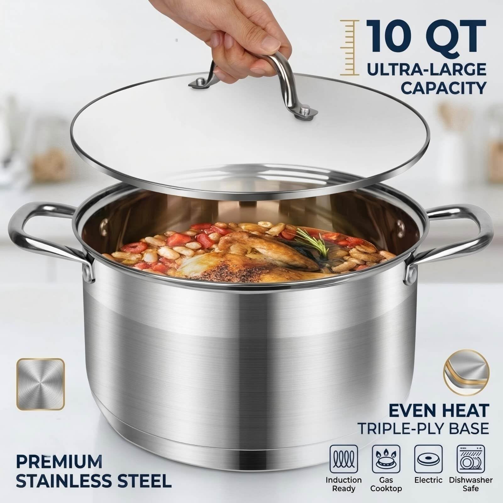 LEUGWAKN Stainless Steel Stockpot - Versatile Cooking Pot