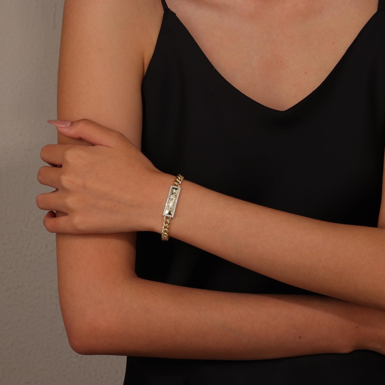 14K Gold Plated Virgin Mary Cross Bracelet for Women catholic bracelets Confirmation Gifts with Sparkling Zircon Stones religious bracelets first communion gifts - Image 3