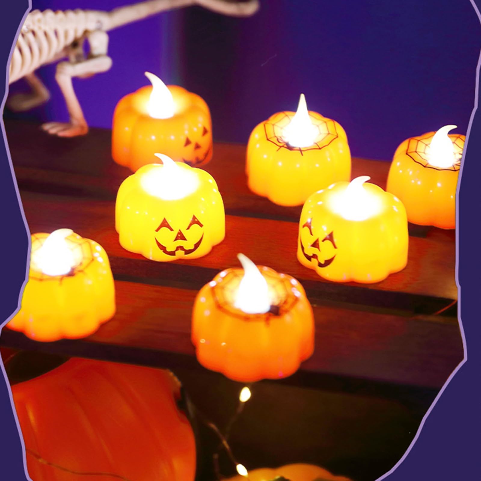 Halloween Zucca Tea Lights Decorazioni Autunno Decor Tealights Arancioni a LED a Batteria Candele Elettriche Senza Fiamma per la Tavola di Casa Decorazione Festa Interna(24pcs)