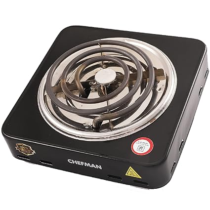 CHEFMAN| Hot Plate Cooktop Grill 1200WATT | Shock Proof And Compact Stove | Electric Coil Heat Resistant Outer Body| Electric Cooking Stove | Consume Less Power Than LPG | Portable Induction | BLACK