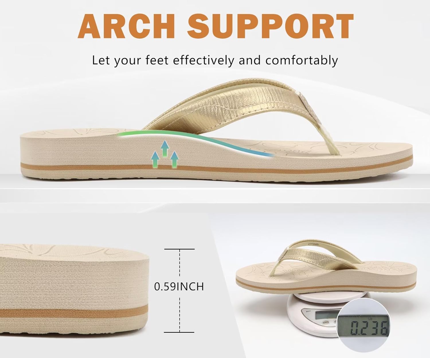 ONCAI Women's Flip Flops Comfortable Summer Beach Thong Sandals for Women with Cushion Walking Arch Support Yoga Mat Indoor Outdoor Soles - Image 5