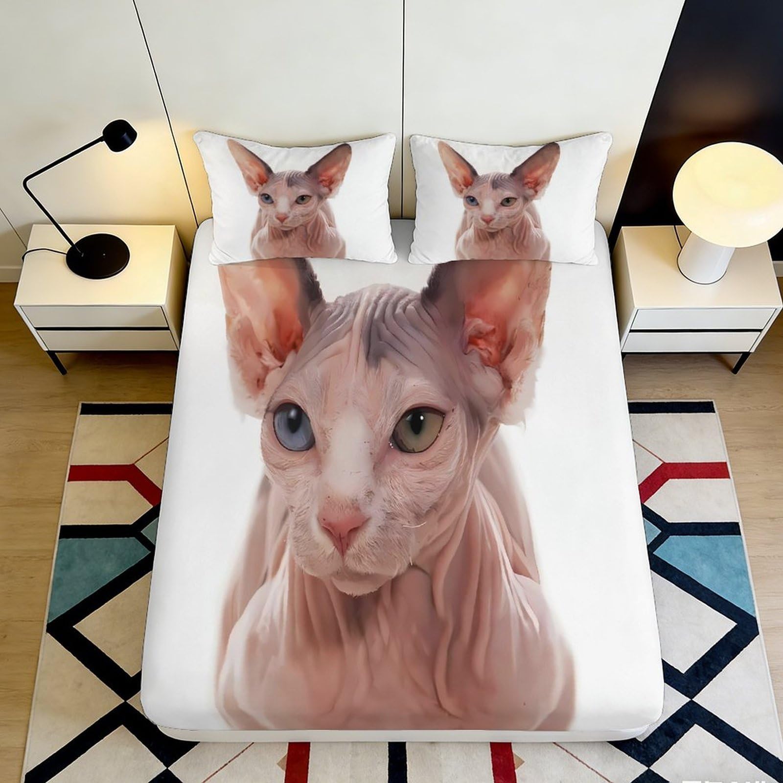 3D Printed Sphynx Cat Fitted Sheet Microfiber Soft Breathable Artistic Pet Portrait Mattress Cover for Bedroom Dorm Decor 90x200x25cm