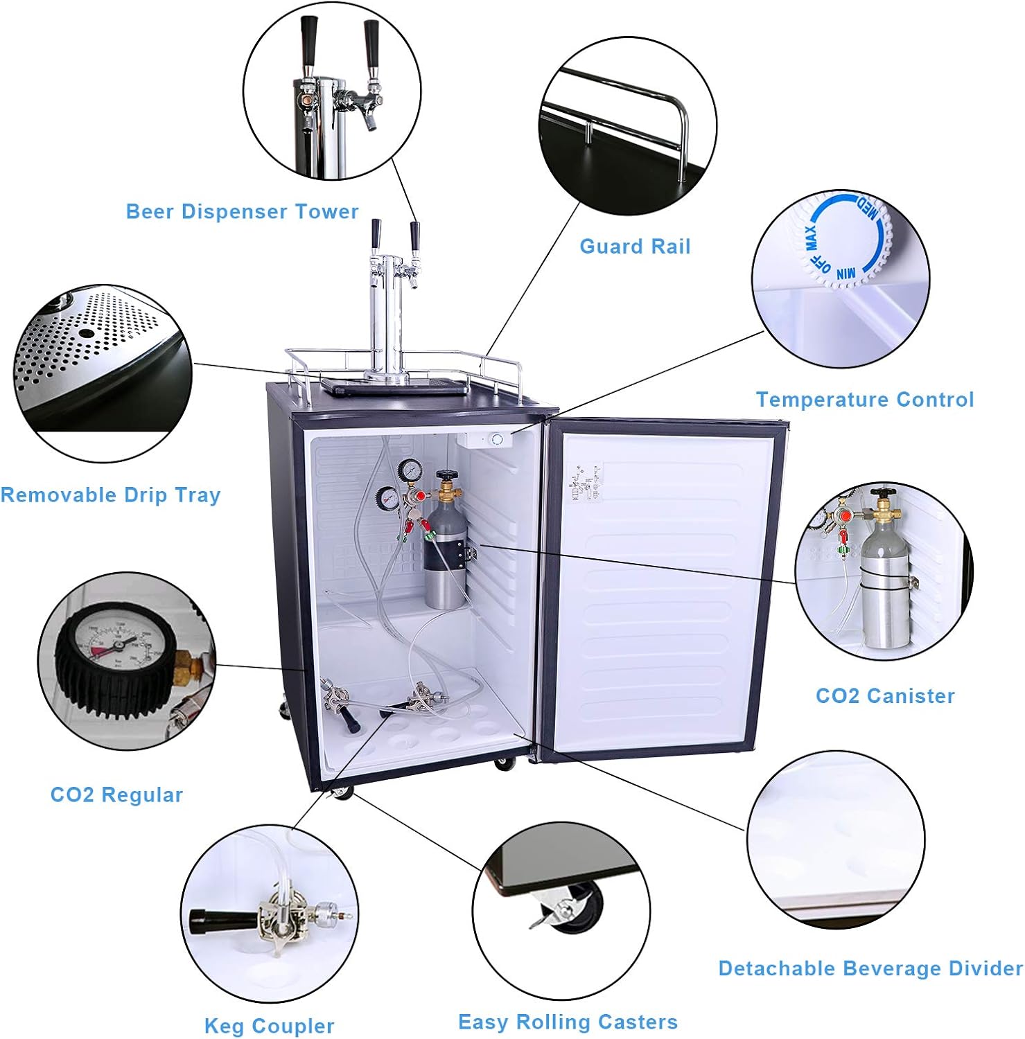 Buy Kuppet Beer Kegerator Full Size Stainless Steel Kegerator Draft Beer Dispenser Keg Beer Cooler Compressor Cooling Co2 Regulator Casters Dual Tap 6 0 Cu Ft Black Online In Indonesia B07phqmkhq