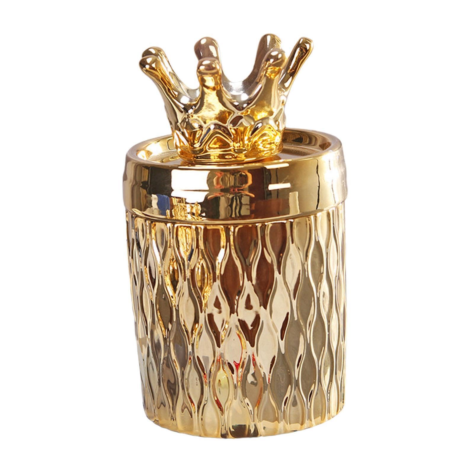 YIXANNX Dustproof Cosmetics Dispenser Organization Ceramic Makeup Tool Storage Box Multifunctional Jar Keeping Things Together Storage Jar Makeup Tool Holder, crown decor, 7.5x14cm