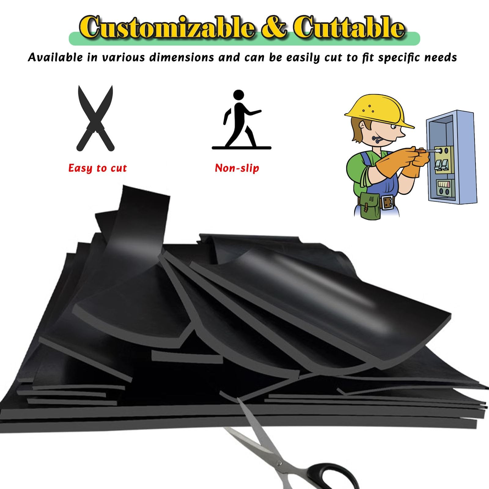 Generisch Isoliermatte, Hochspannungsisolierende Gummimatte, nichtleitende Sicherheitsmatte für Elektriker, 335 x 97,5 x 8,4 cm große Werkstattmattenrolle, ideal für Fabriken und Werkbänke