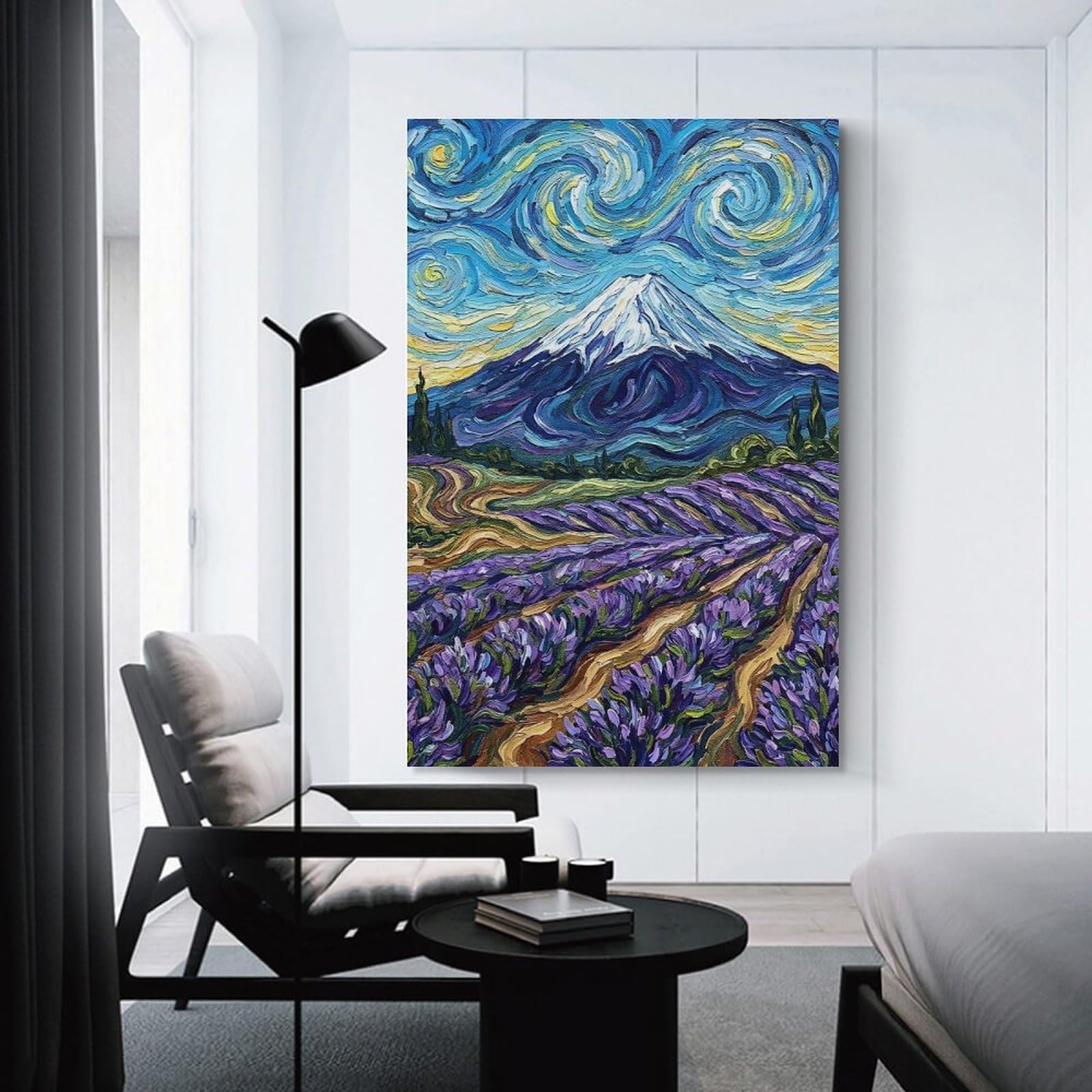 Junmoney Wall Art Print Van Gogh Style Mountain And Lavender Field, 20x30inch(50x75cm), for Living Room, Bedroom Or Home Office, Thoughtful Wall Decor for Art Lovers