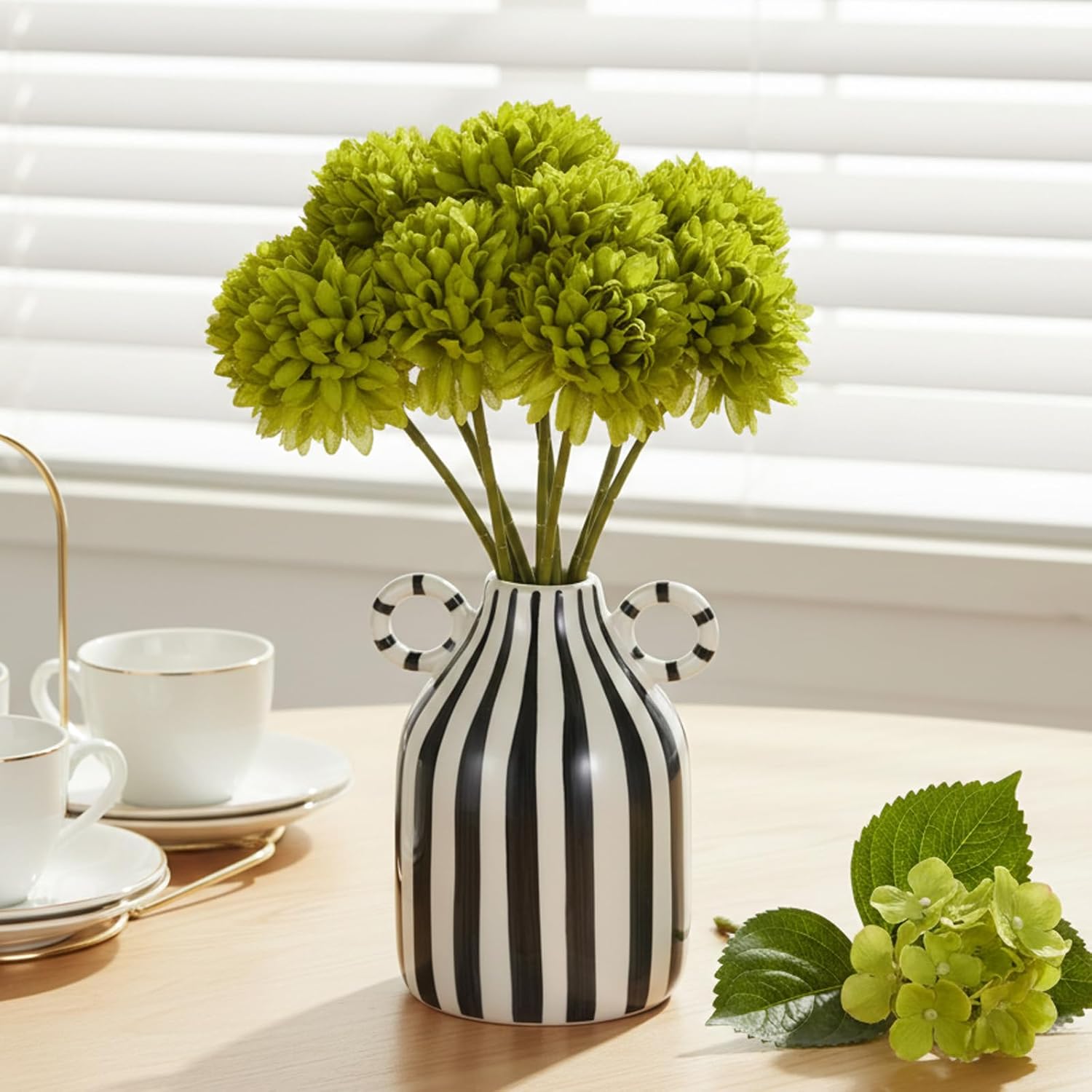 12 Pcs Artificial Chrysanthemums Flowers, Fake Silk Ball Flowers Mums Bouquets Arrangements Green Silk Flower for St Patricks Day Wedding Home Decor Table Centerpiece - Image 4