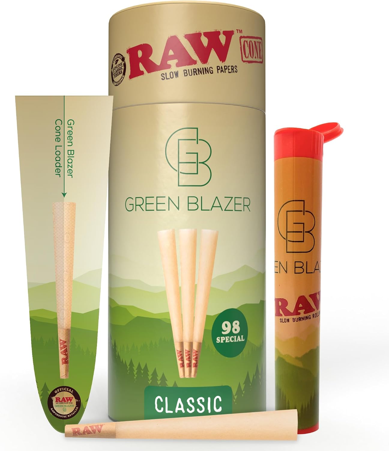 RAW Cones 98 Special: 50 Pack Patented Slow Burning Pre Rolled Cones Rolling Papers & Tips – All Natural Classic Rawthentic Paper, 98mm