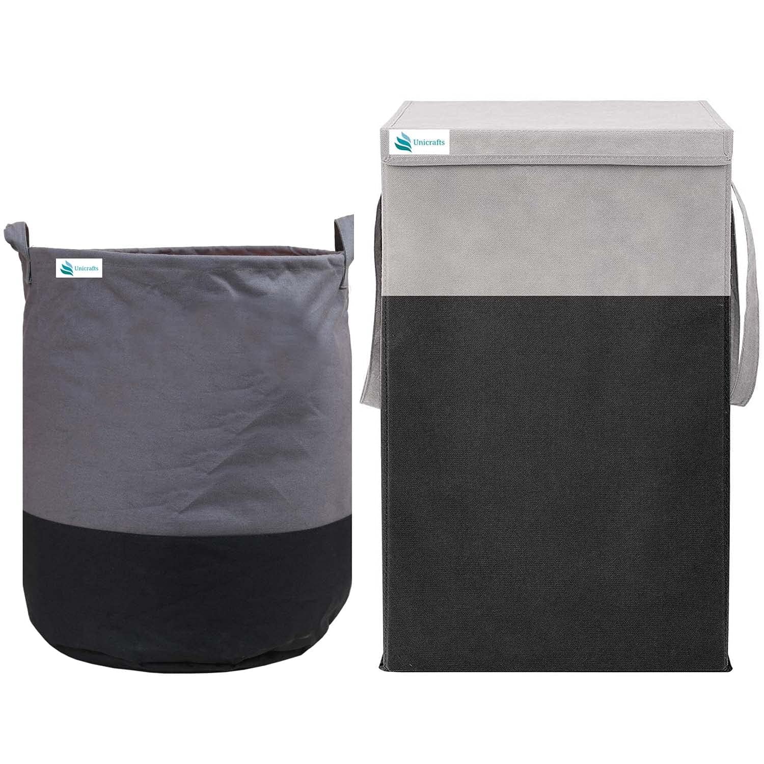 Unicrafts Laundry Bag 45 L Durable and Collapsible Laundry storage Bag Clothes & Toys Storage Foldable 68 L Laundry Basket With Lid and Side Handles for Dirty Clothes Combo Pack of 2 Pc Grey-Black-image-47