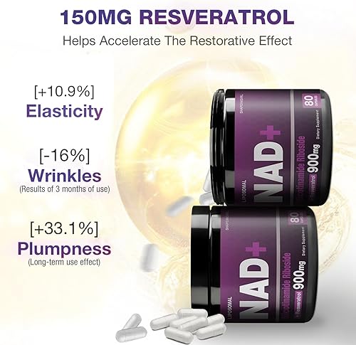 Miniatura 4 de Suplemento NAD+ - Ribosida de nicotinamida, resveratrol, NAD liposomal Plus 900 mg para hombres y mujeres, suplemento NR para enfoque energético