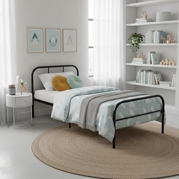 FurnitureR Metal Twin Bed Frame with Headboard and Footboard, Heavy Duty Steel Platform Bed with Strong Slats, Noise-Free Design, Underbed Storage, Black Single Bed Frame for Bedroom Dorm Guest Room