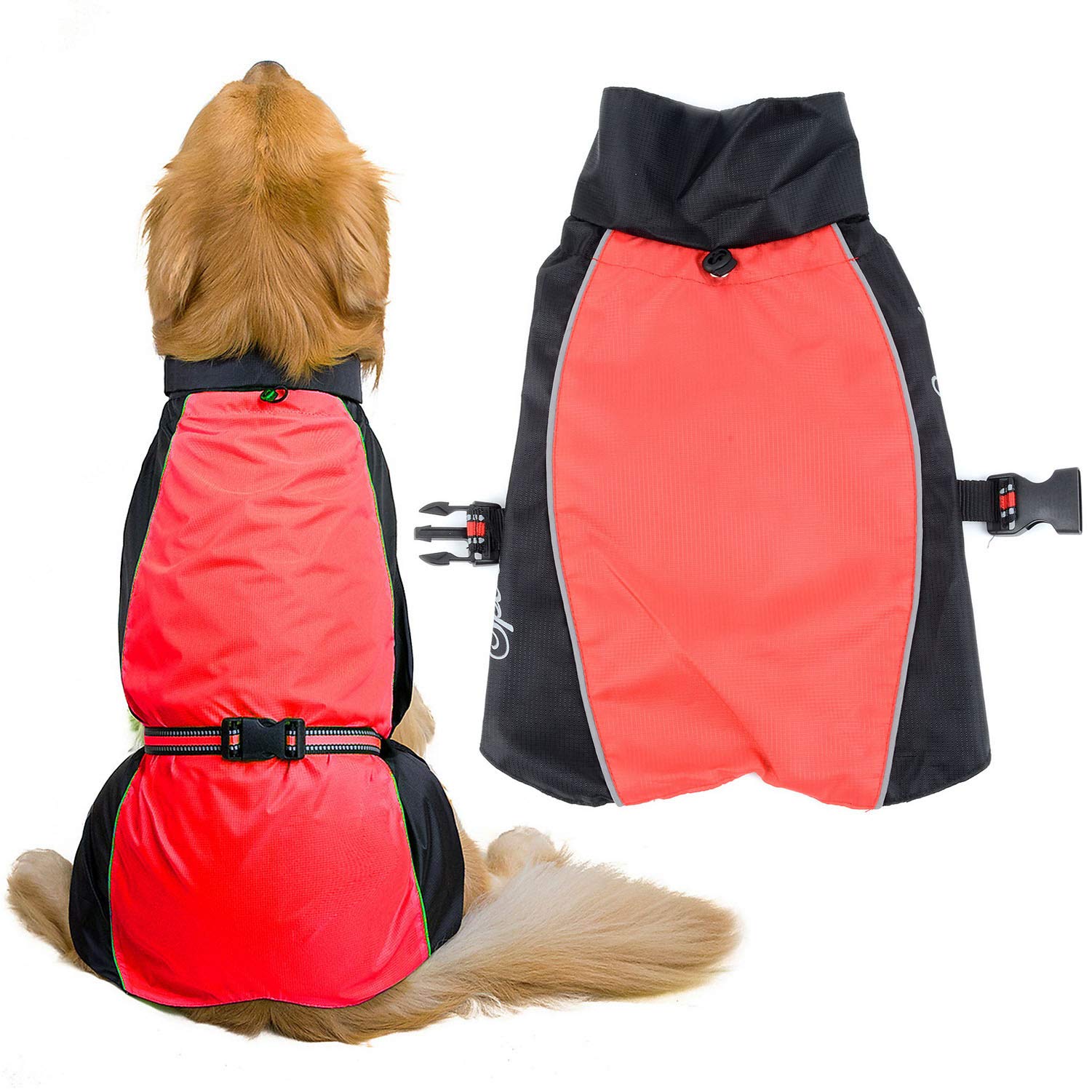 Zunea Manteau Imperméable pour Chien Moyens à Grands Réfléchissant Veste de sécurité Coupe-Vent Légère Doublée en Maille Vêtements pour Voyage/Randonnée pour Les Jours Pluie Rouge 7XL