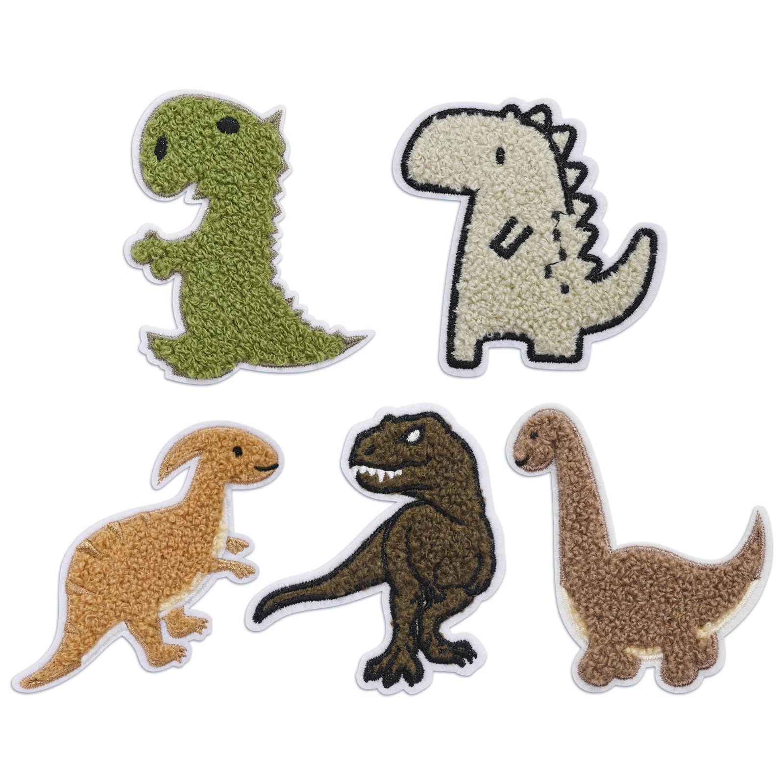 QianSiLi 5PCS Back to School Iron On Patches Chenille Dinosaur Embroidered Patch Cute Applique Patches for Clothing, Backpacks, Top, Bags