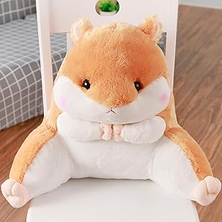 Cuddle Cushion Soft Fluffy Hamster Shaped Chair Back Cushion Office Home, Back Support Cushion Hugging Pillow Throw Pillow Hamster Plush Pillow Stuffed Hamster for Bed, Reading Pillow 17.7 inch