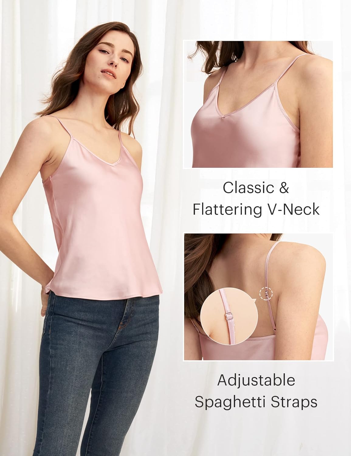 LilySilk Womens Silk Camisole 100% 19MM Mulberry Silk Basic Tank Tops Summer Casual Classic Top Loose - Image 3