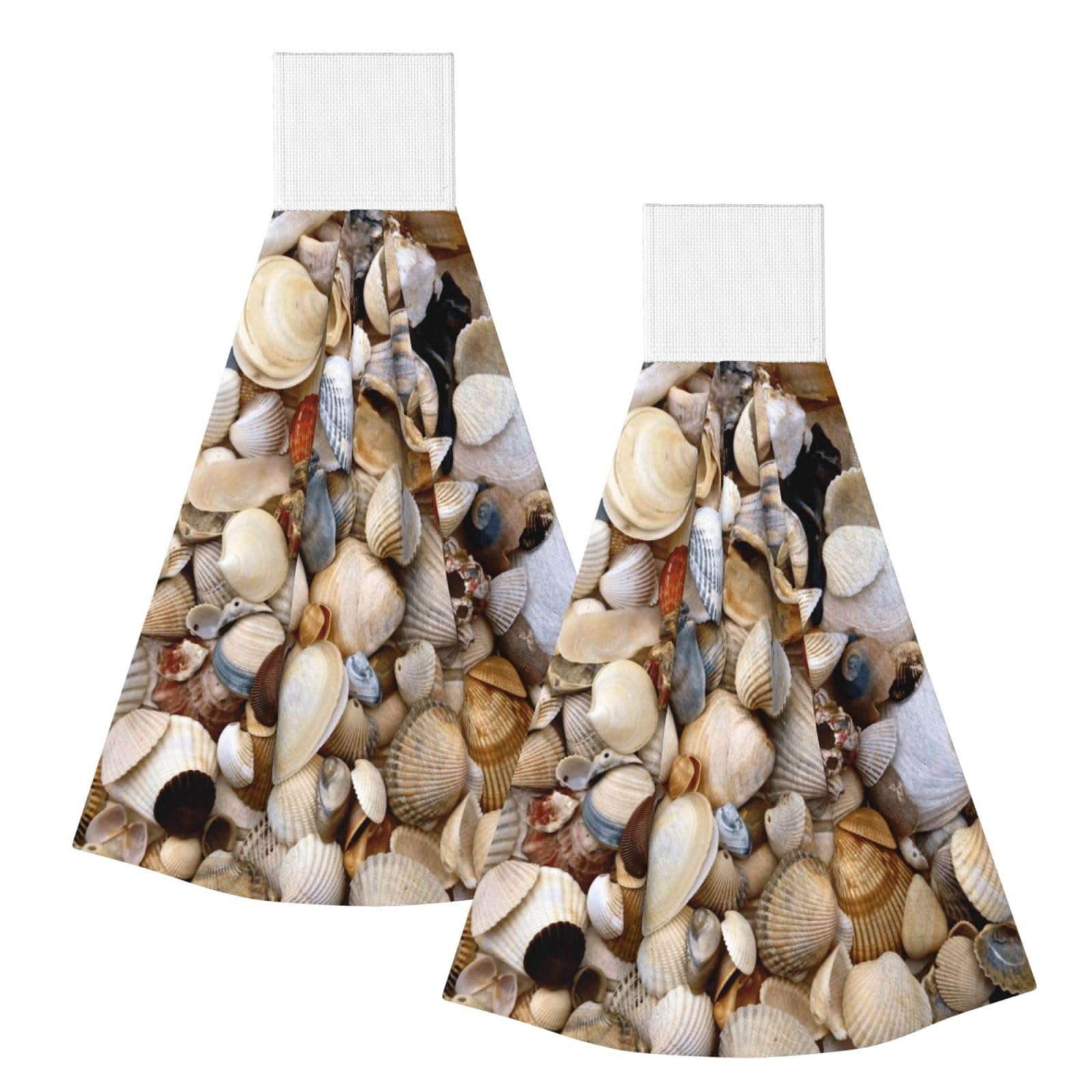 DOPKLNA Various Shells, 2 Pcs Hanging Coral Fiber Hand Towels for Bathroom, Absorbent Kitchen Towels
