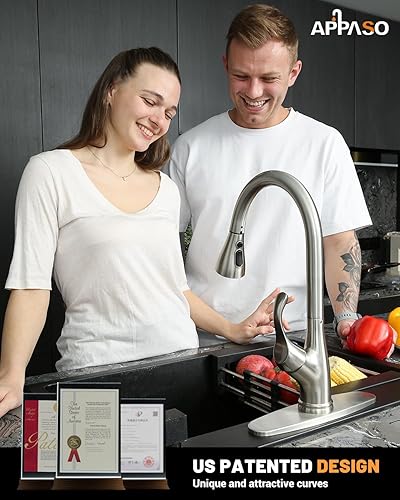 Miniatura 2 de Grifo de cocina APPASO K123 Series de acero inoxidable de una manija con rociador, grifo de fregadero de cocina con cabezal de rociado de arco alto