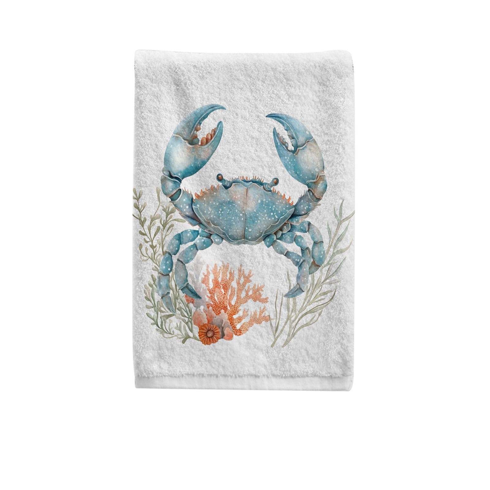 ALAZA Hand Towel Set of 1 100% Cotton Bath Towels Aqua Crab Coral for Bathroom Housewarming Decor Gifts