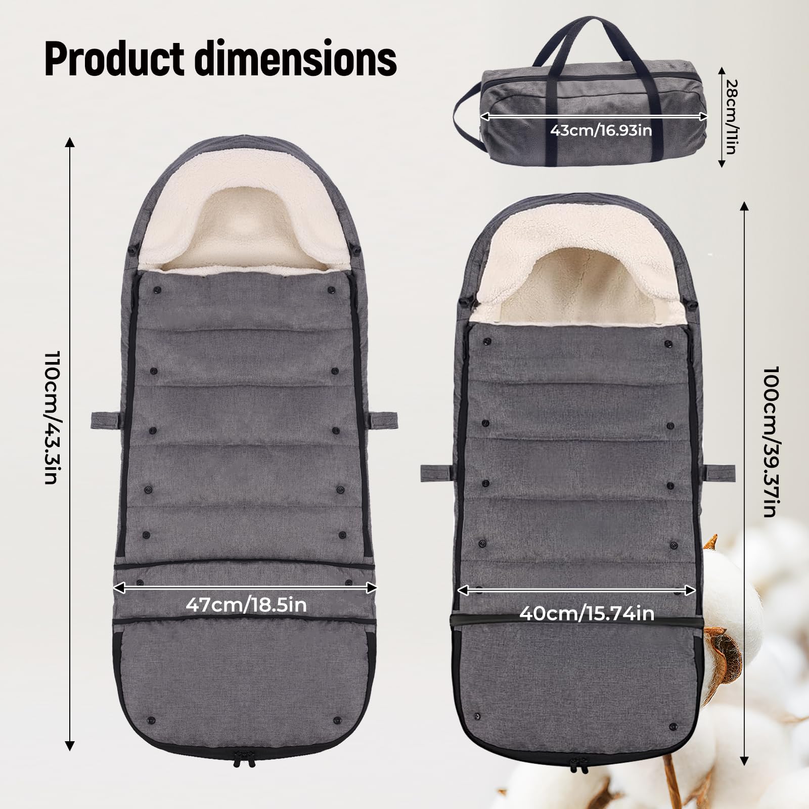 auvstar Fußsack Kinderwagen mit Verlängert,Universal Winterfußsack,Weicher Baby Fußsack,Übergangsfußsack Für Kinderwagen Buggy Jogger,Wasserdichter Rutschfest,Winddicht Warmes Fußsack Buggy (Grau)