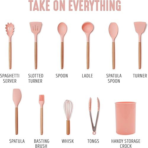 Miniatura 3 de GreenLife Juego de utensilios de silicona de 11 piezas, herramientas de cocina antiadherentes, cucharón, volteador, espátula, cuchara, servidor de